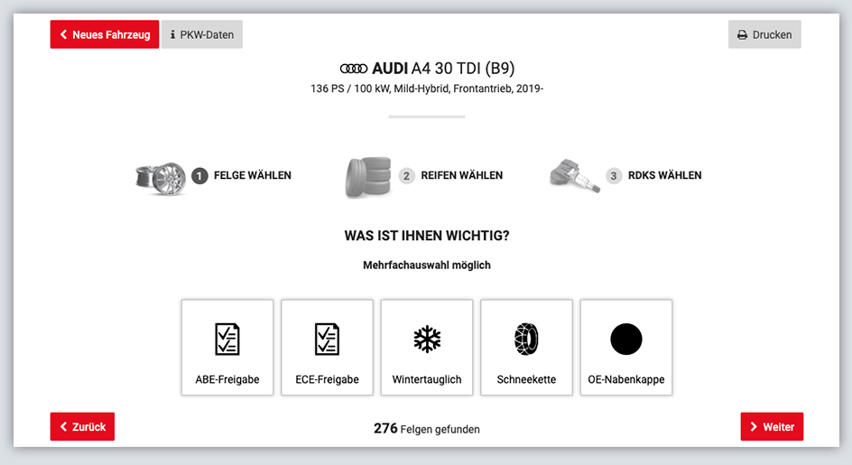 Felgenkonfigurator erklärt - Schritt  5 Zusatzauswahl